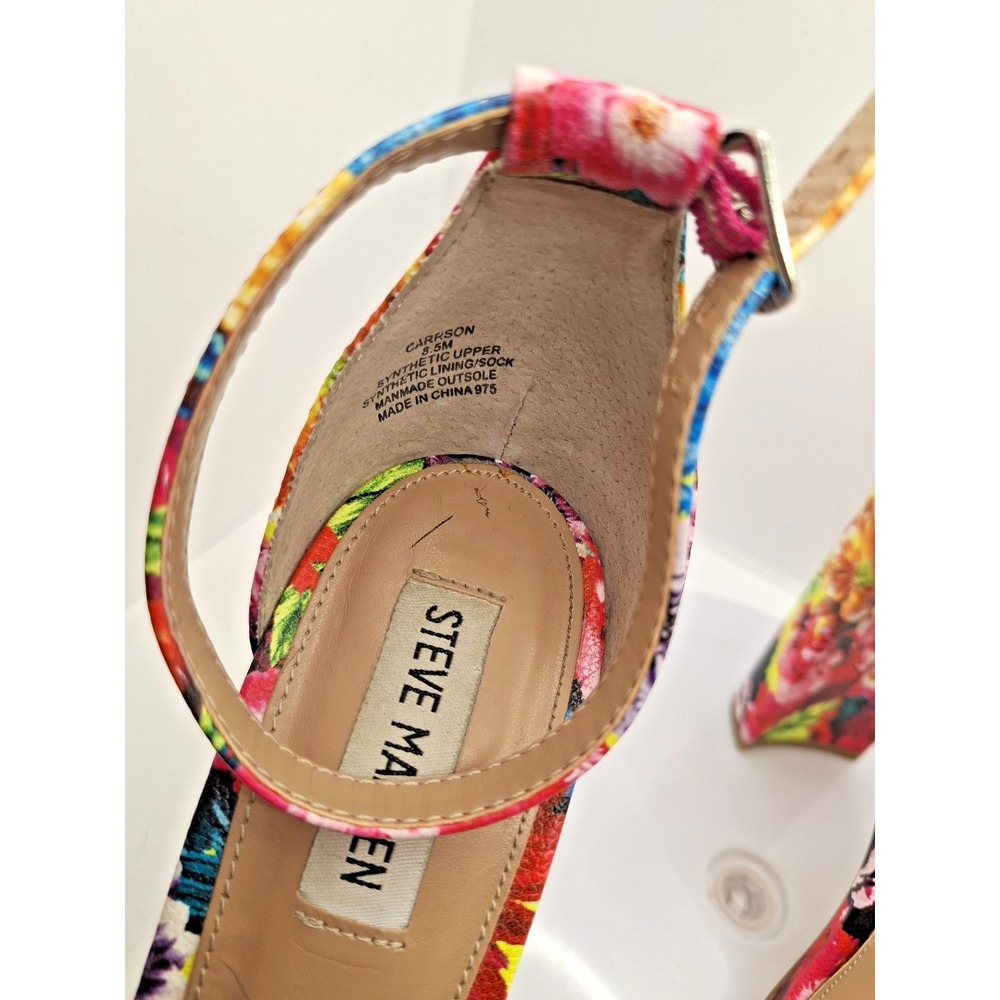 Steve Madden Womens Sz 8.5 M Bright Floral Block High Heels Ankle Strap - Picture 9 of 10